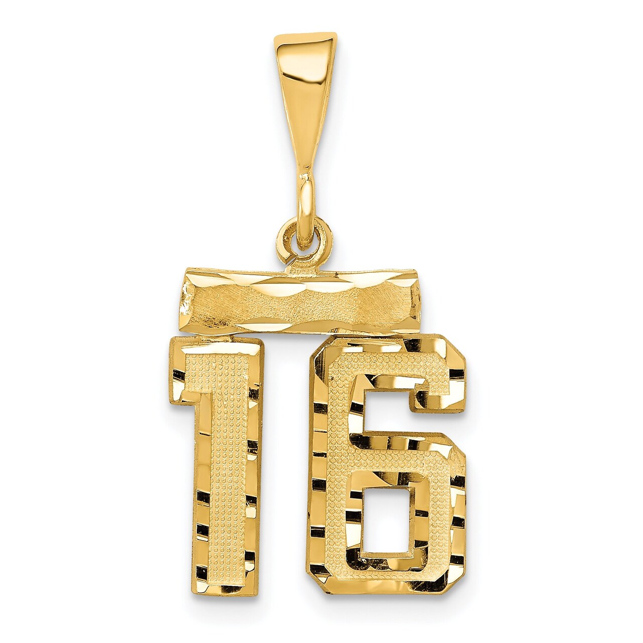 14K Gold Small Number 16 Charm Pendant FindingKing Jewerly 27mm x 13mm
